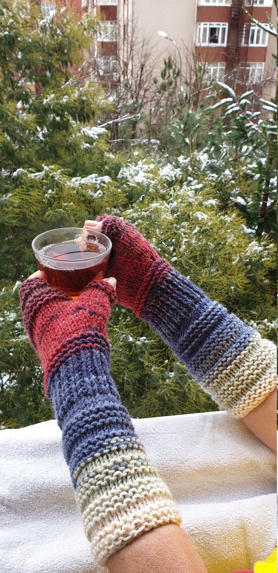 Guantes Sin Dedos Mujer, Guantes Brazo Manoplas sin Dedos Mitones de Punto,  Calentadores de Brazo Mitones Manoplas de Punto Mitones Guantes de