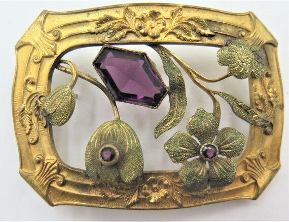 Antique Edwardian Amethyst Flower Sash Brooch