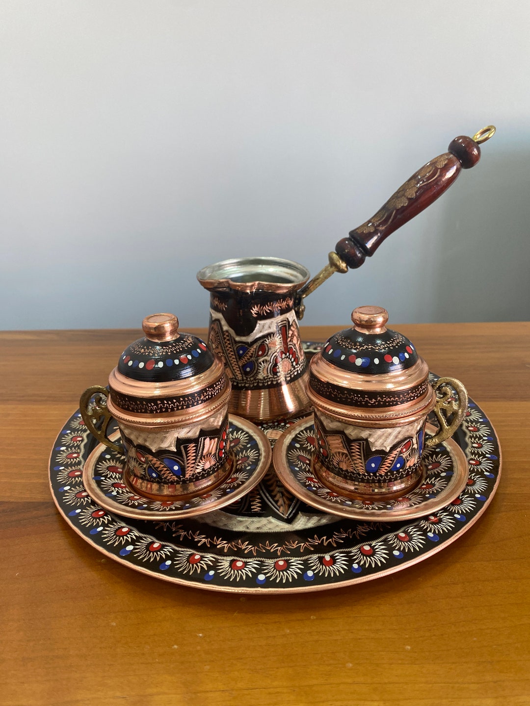 Turkish Coffee Set, Traditional Turkish Coffee Cups and Copper Coffee ...