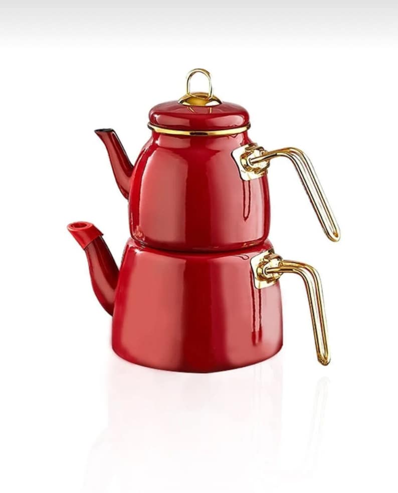 Enamel Teapot Set, Turkish Tea Pot Set, Turkish Samovar Tea Maker, Tea