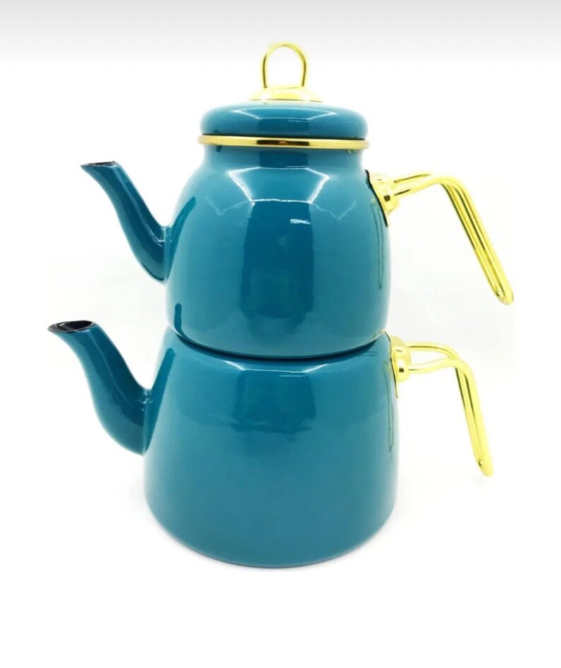 Enamel Teapot Set, Turkish Tea Pot Set, Turkish Samovar Tea Maker, Tea