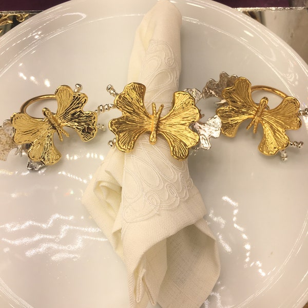 Ensemble de 6 porte-serviettes dorés papillon, rond de serviette papillon et ensemble de supports, parfaits pour une décoration de table et des occasions spéciales, cadeau de mariage