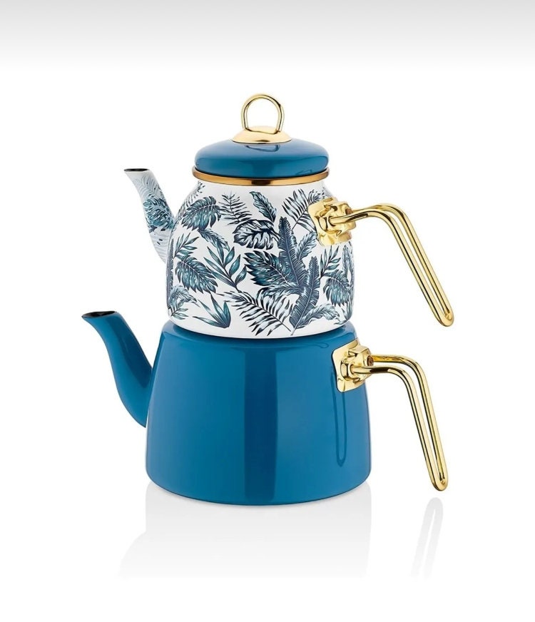 Enamel Teapot Set, Turkish Tea Pot Set, Turkish Samovar Tea Maker, Tea