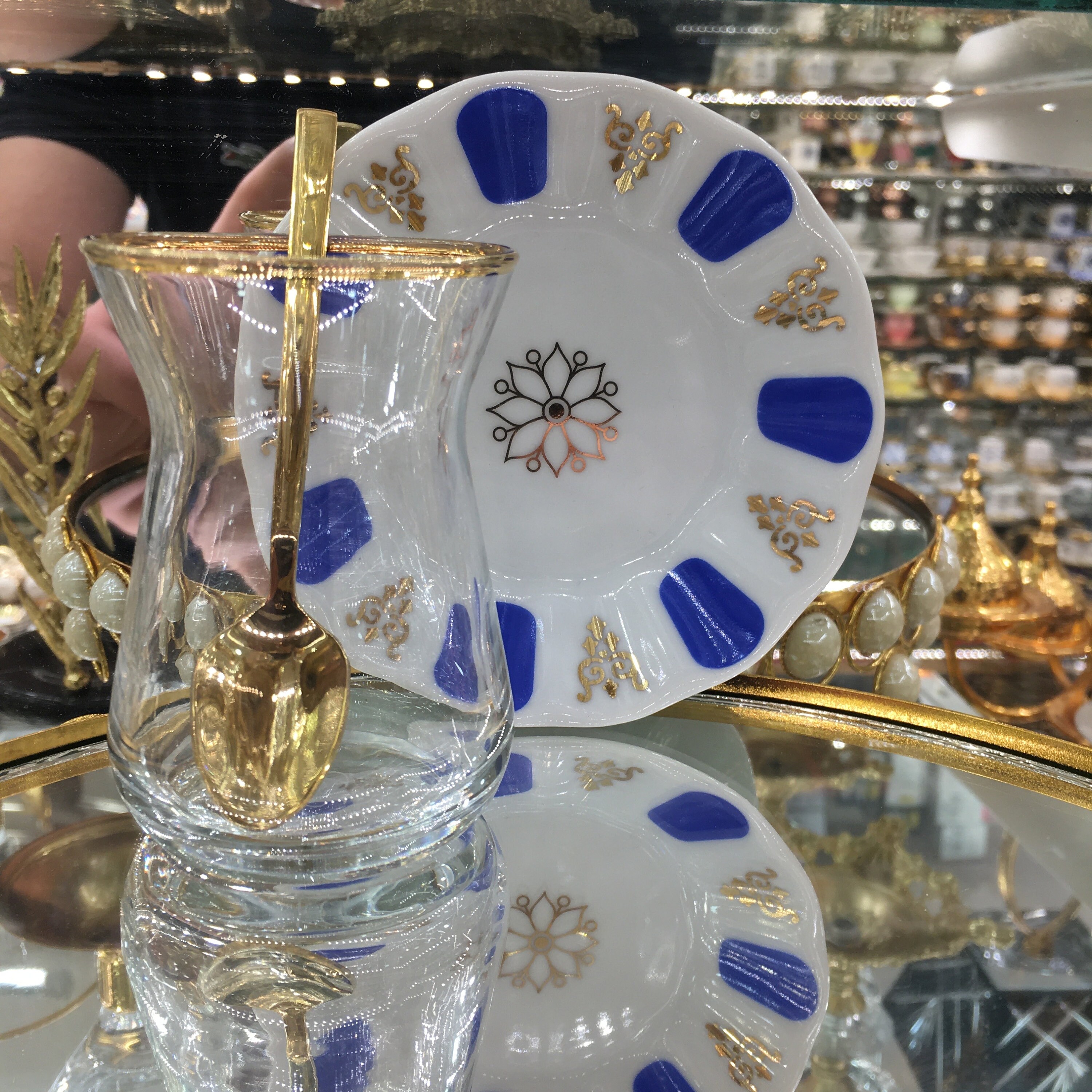 Turkish Tea Set Blue, Porcelain Turkish Tea Cups Set, Tea Glass, Blue ...