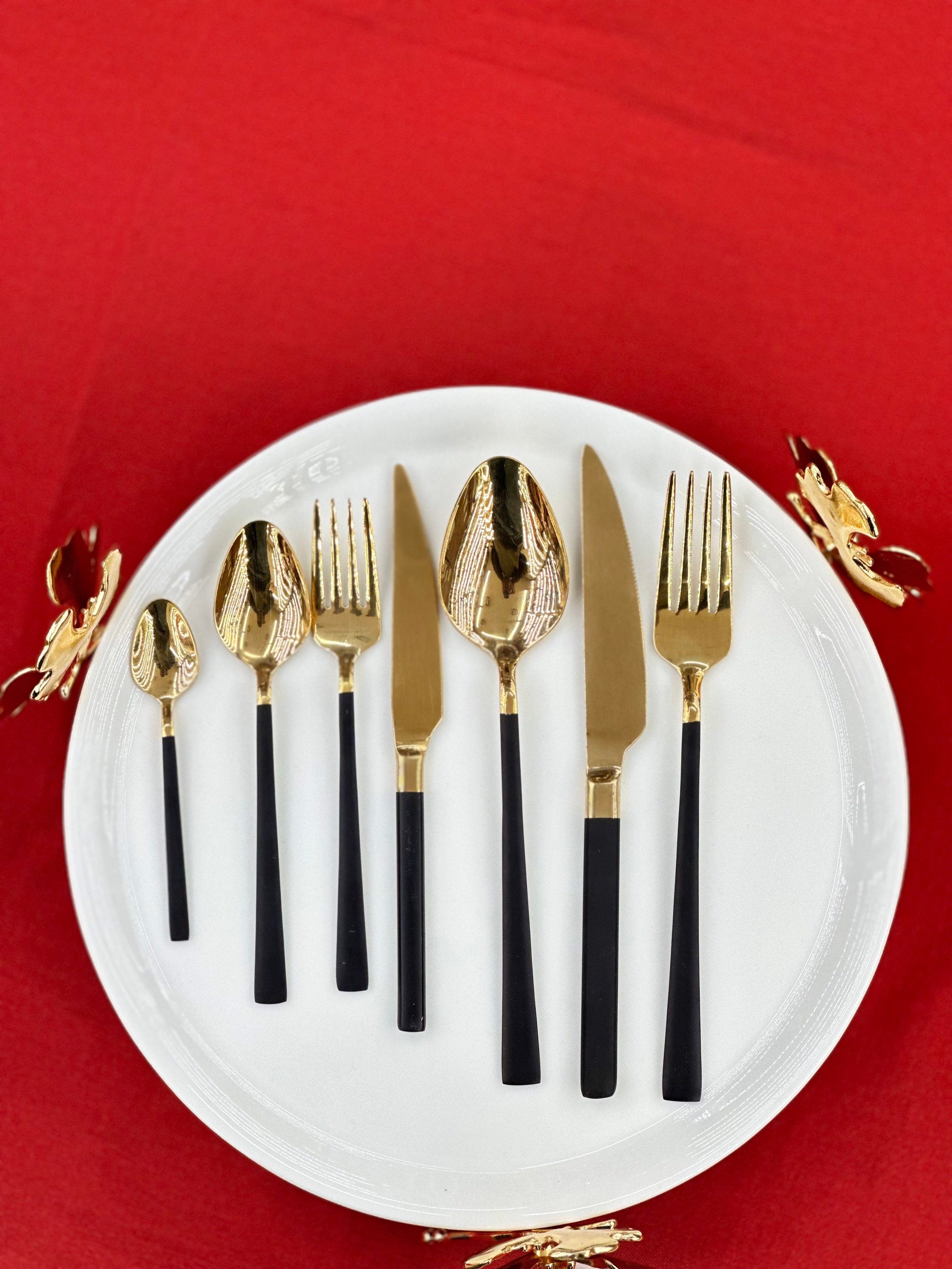 Black Cutlery Set 42 Pieces Set Gold Black Flatware Set 42 Etsy Israel