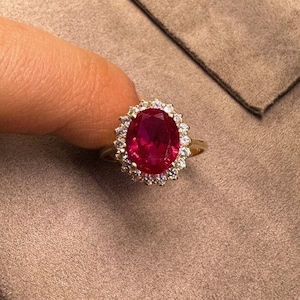 14ct Solid Gold Ruby Ring, 18K Stacking Ring, Ruby Cz Ring, Gemstone Ring, 14K Vintage Ring, 14ct Statement Ring, Gift For Her, Mother's Day
