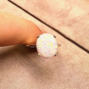 14K White Opal Ring, 14K Handmade Opal Ring, Opal Gemstone, 14K Dainty Ring, Solid Gold Opal Ring, Gift For Her/Mom, Custom Opal Ring