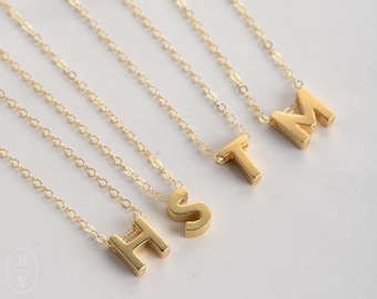 14k Real Gold Initial Necklace, 14k Gold Personalized Letter Necklace, Gold Alphabet Necklace, Tiny Letter Necklace, Mother's Day Gift