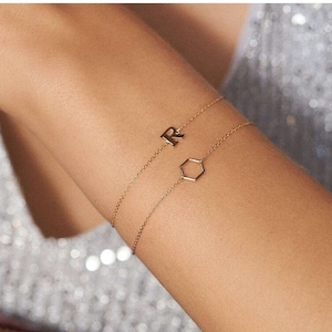 14k Solid Gold Initial Armband, personalisieren 14k Goldschmuck, Benutzerdefinierte Brief Armband, personalisierte Schmuck, erste Armband, Muttertag