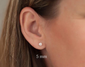 14K Solid Gold Pearl 5mm Stud Earring,14K Salt Water Pearl Earring,Natural Pearl Stud,Minimalist Pearl Earring /Gift For Her,18K Pearl Stud