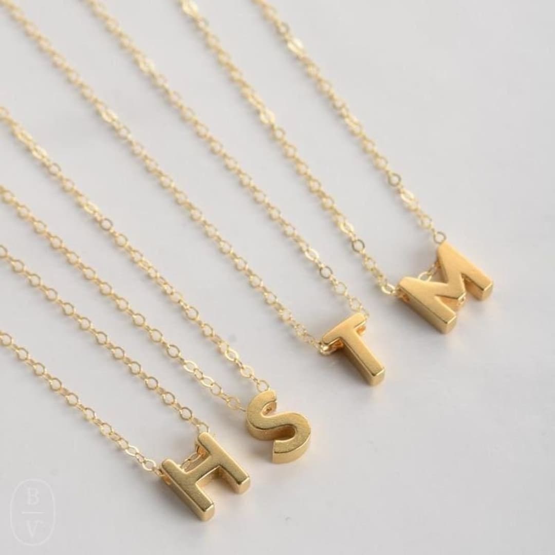 14k Real Gold Initial Necklace 14k Gold Personalized Letter Etsy
