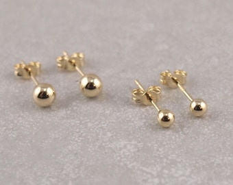 Orecchini a bottone a sfera in oro massiccio 14k, orecchini a bottone a sfera semplici e minimalisti in oro vero da 4 mm, 7 mm, 8 mm, orecchini rotondi in oro puro 14k