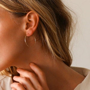 14K Gold Hoop Earrings ·Solid Gold Huggie Hoop Earrings -Small 14K Gold- Cartilage Hoop Earrings · Tiny Thin Minimalist Earrings-Gold Circle