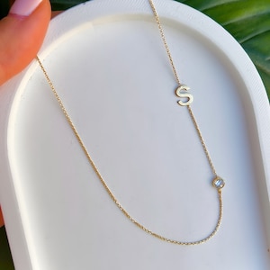 Birthstone Initial Necklace, Personalised Solid Gold Necklace, Personalized Gifts, Gift for Mother, Birthday Gift For Her, Mother&#39;s Day Gift
