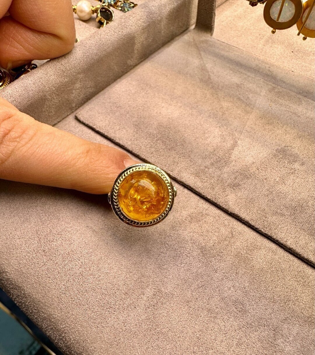 Raw Honey Baltic Amber & 14K Gold Filled Beaded Ring Stack