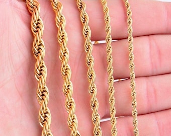 14Kゴールドロープチェーンネックレス 2.2 mm 2.8 mm 3.3 mm 4 mm 4.5