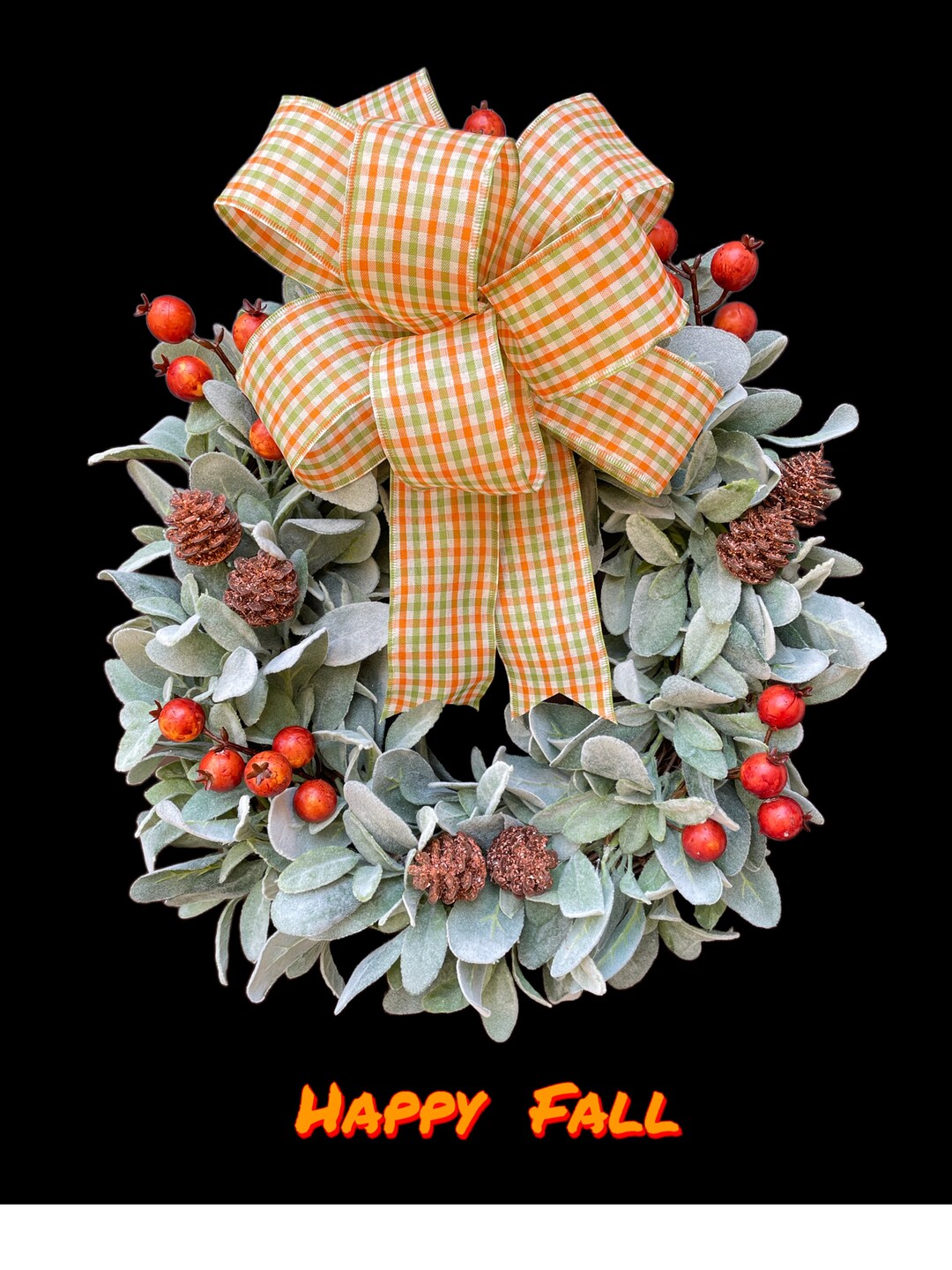 Fall Lambs Ear Wreath 4 Front Door Accented W/ Orange Berries ...