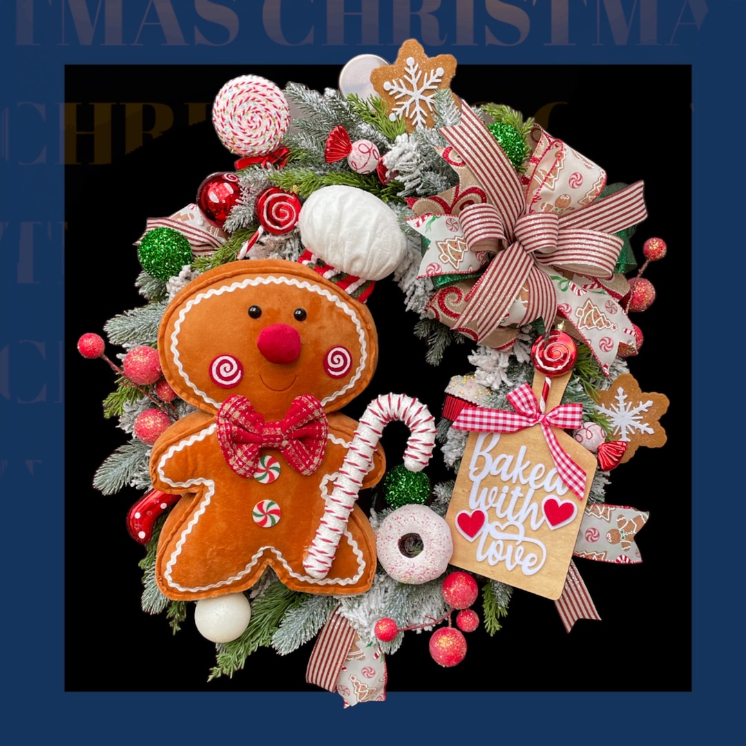 Gingerbread Man Christmas Wreath for Front Door Whimsical Wreath With ...