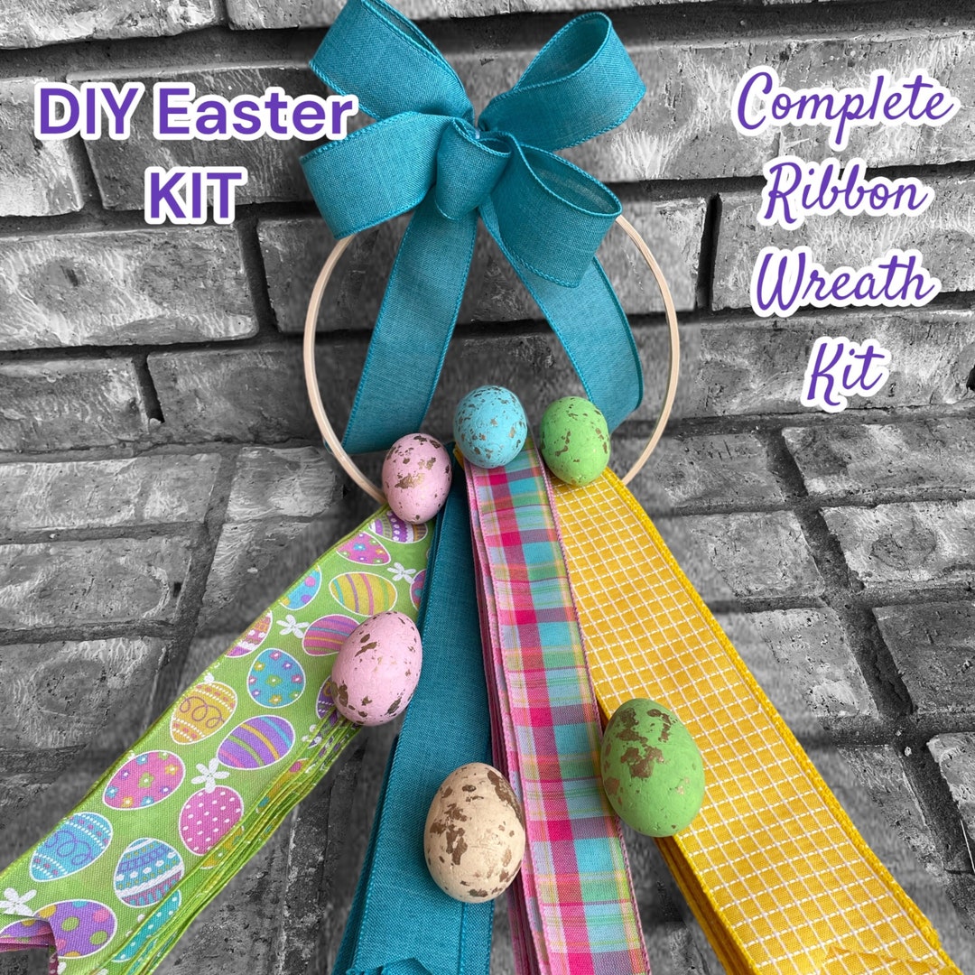 DIY Easter Ribbon Wreath Kit for Front Door/ Easy to Make Ribbon Wreath Kit/ Complete Wreath Kit