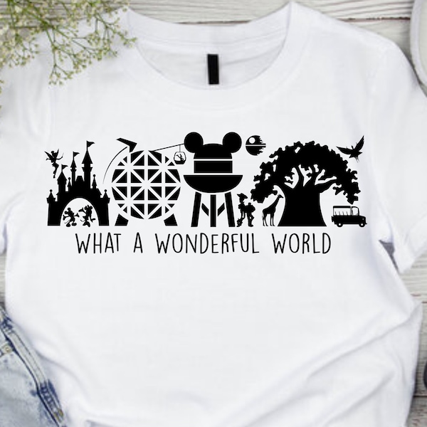What a Wonderful World Svg, Theme Park Vacation, Svg, Png, Dxf, Eps, Cutting machines, Print, Sublimation
