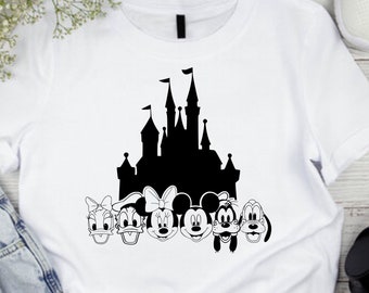 Topolino e amici con castello Svg, camicia Magic Kingdom, Png, Dxf, Eps, Macchine da taglio, Stampa, Sublimazione