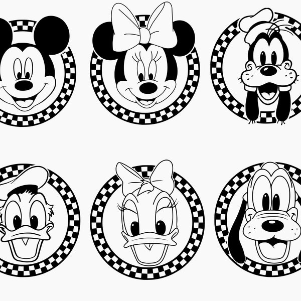 Retro Checkered Mickey and Friends Svg, Png, Dxf, Eps, Cutting machines, Print, Sublimation