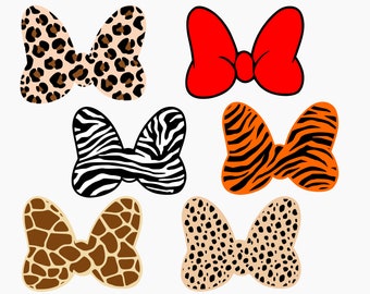 Animal Print Minnie Bow Svg Bundle 6 Designs, Minnie Bow Svg, , Png, Dxf, Eps, Cutting machines, Print, Sublimation