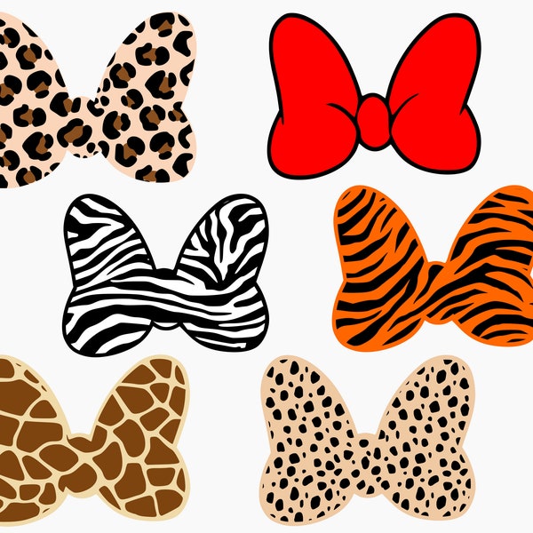 Animal Print Minnie Bow Svg Bundle 6 Designs, Minnie Bow Svg, , Png, Dxf, Eps, Cutting machines, Print, Sublimation