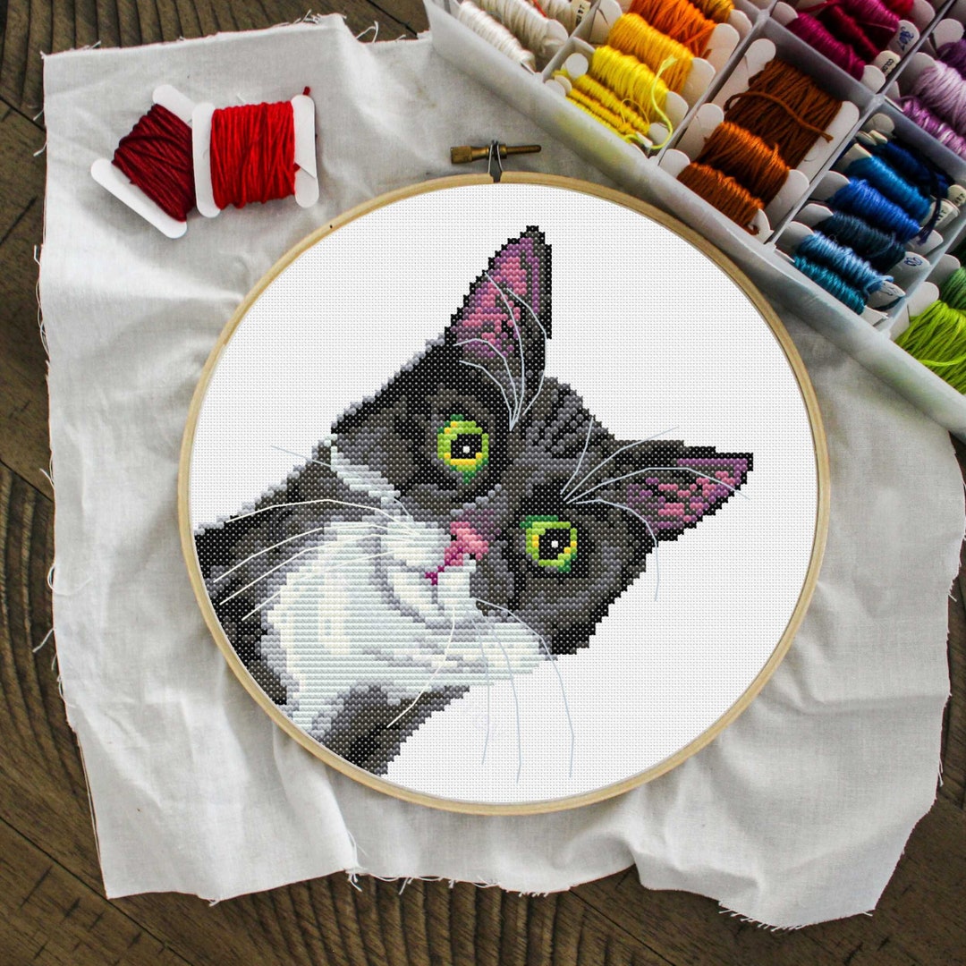 Peeking Tuxedo Cat Cross Stitch Pattern Cat Decor Cat Lover Etsy