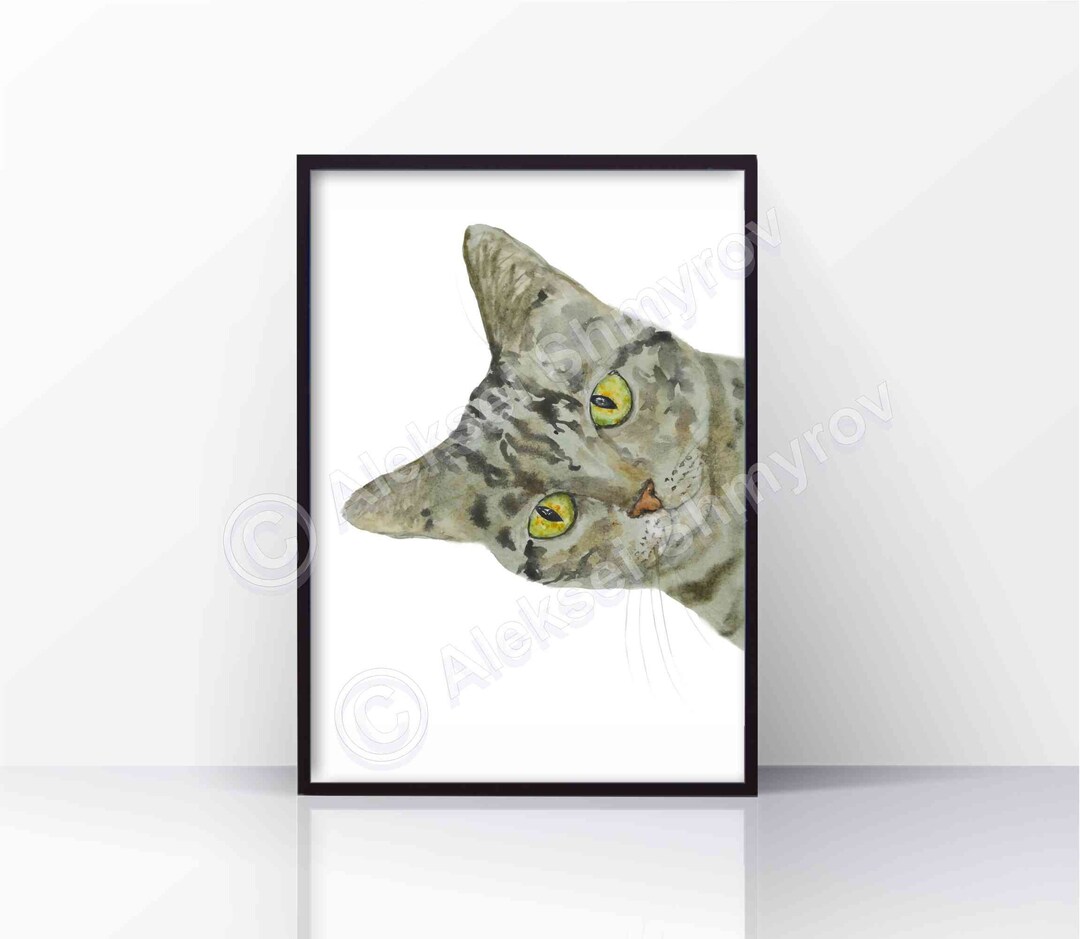 Peeking Tabby Cat Cat Art Print Cat Decor Watercolor - Etsy
