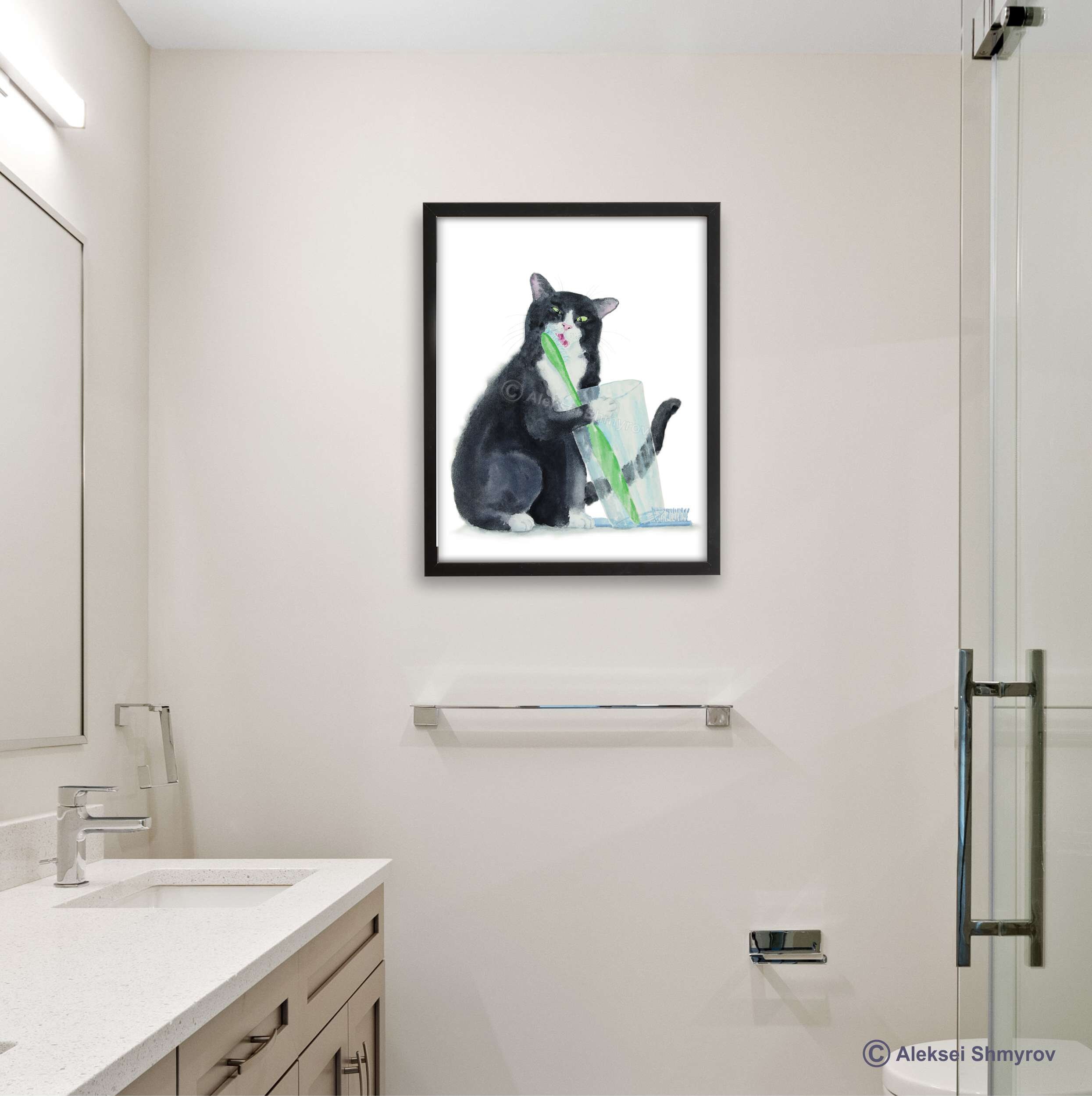 Tuxedo Cat Bathroom Wall Decor Art Print Watercolor Painting Etsy