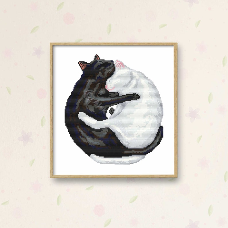 Black and White Cat Cross Stitch Pattern Modern Cross Stitch Etsy