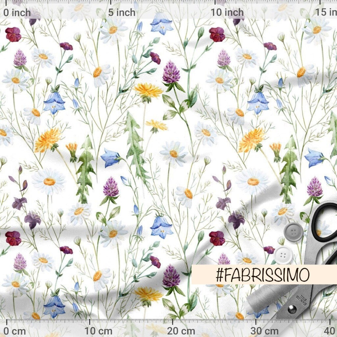 Wildflowers Flower field fabric Summer Spring cotton fabric Etsy