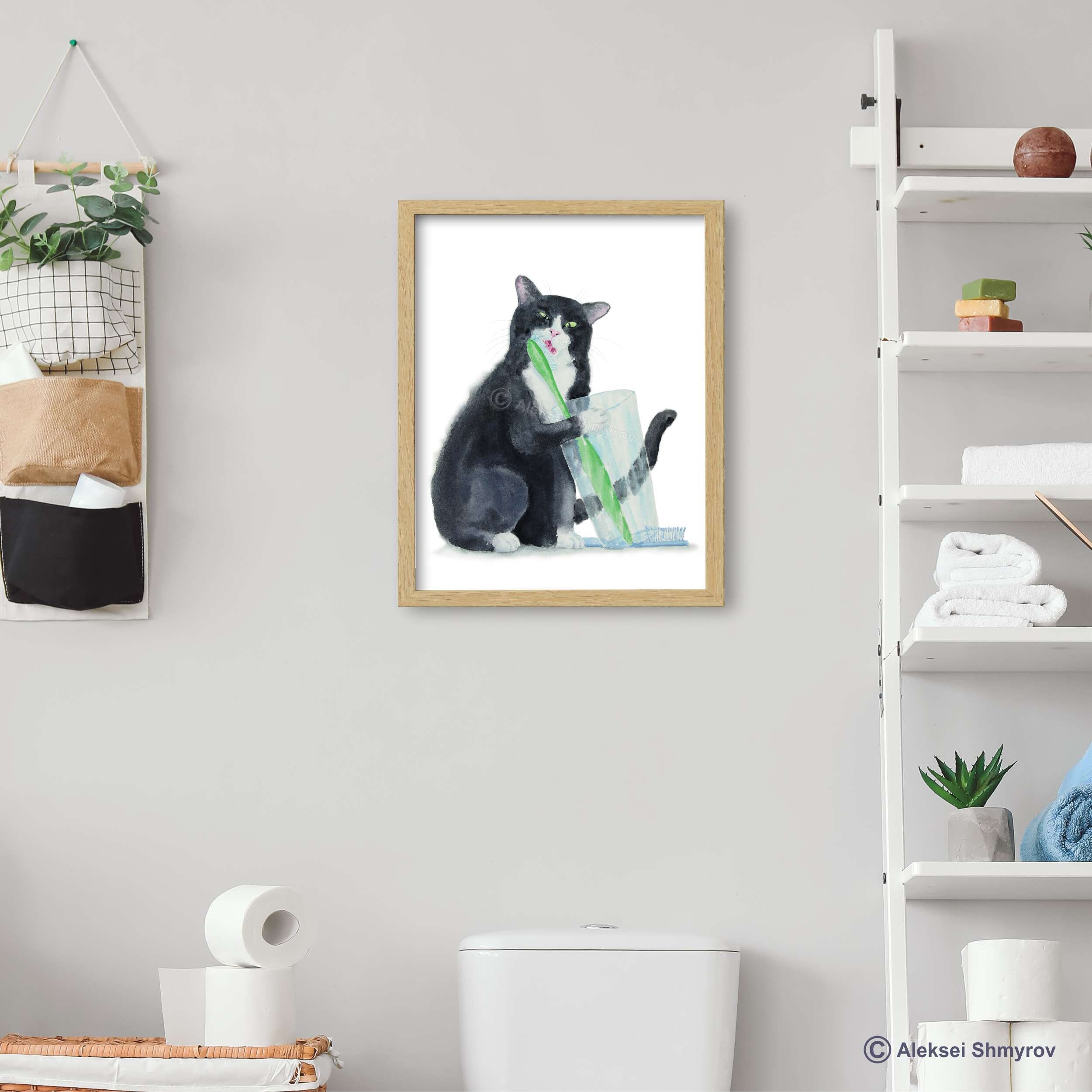 Tuxedo Cat Bathroom Wall Decor Art Print Watercolor Painting Etsy