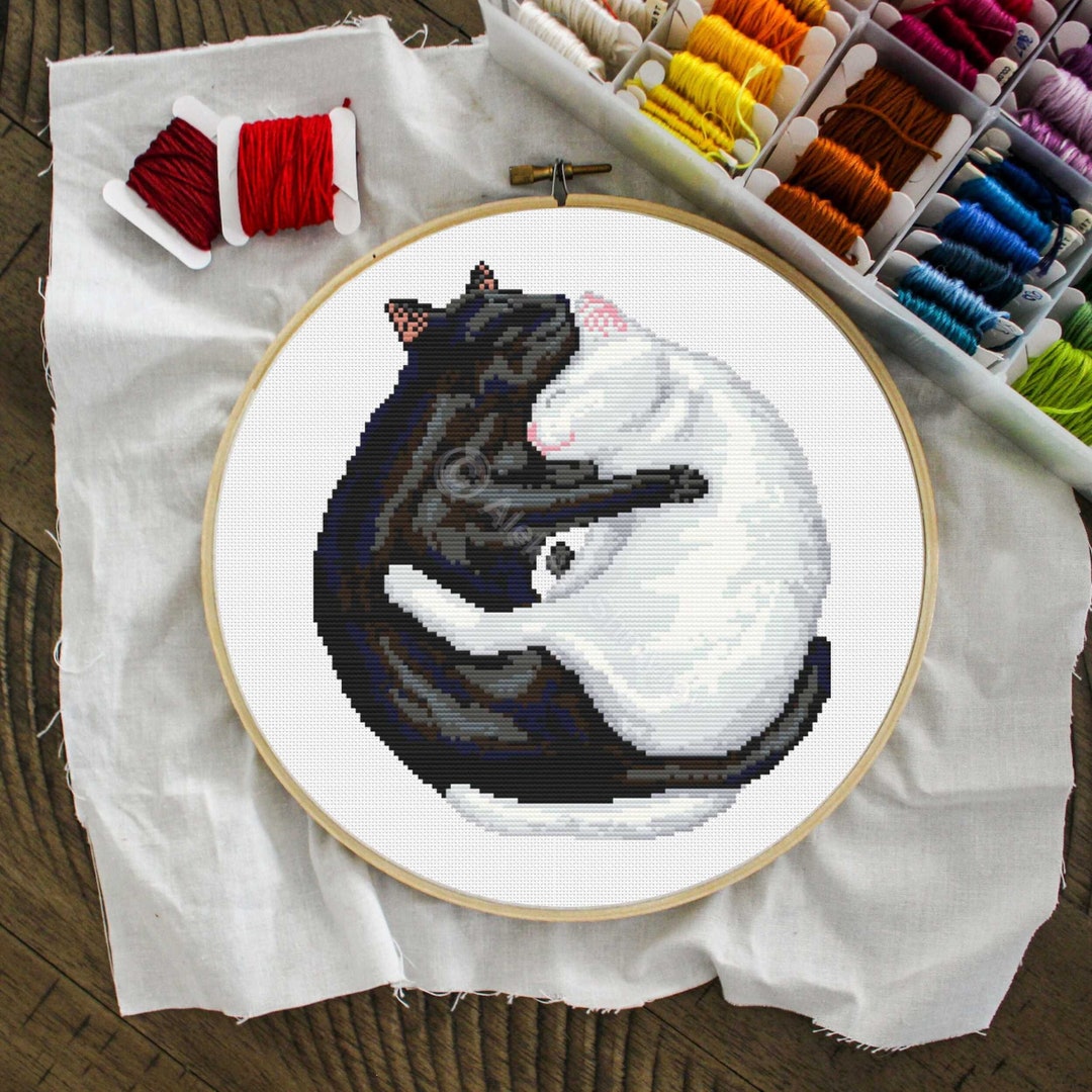 Black and White Cat Cross Stitch Pattern Modern Cross Stitch Etsy