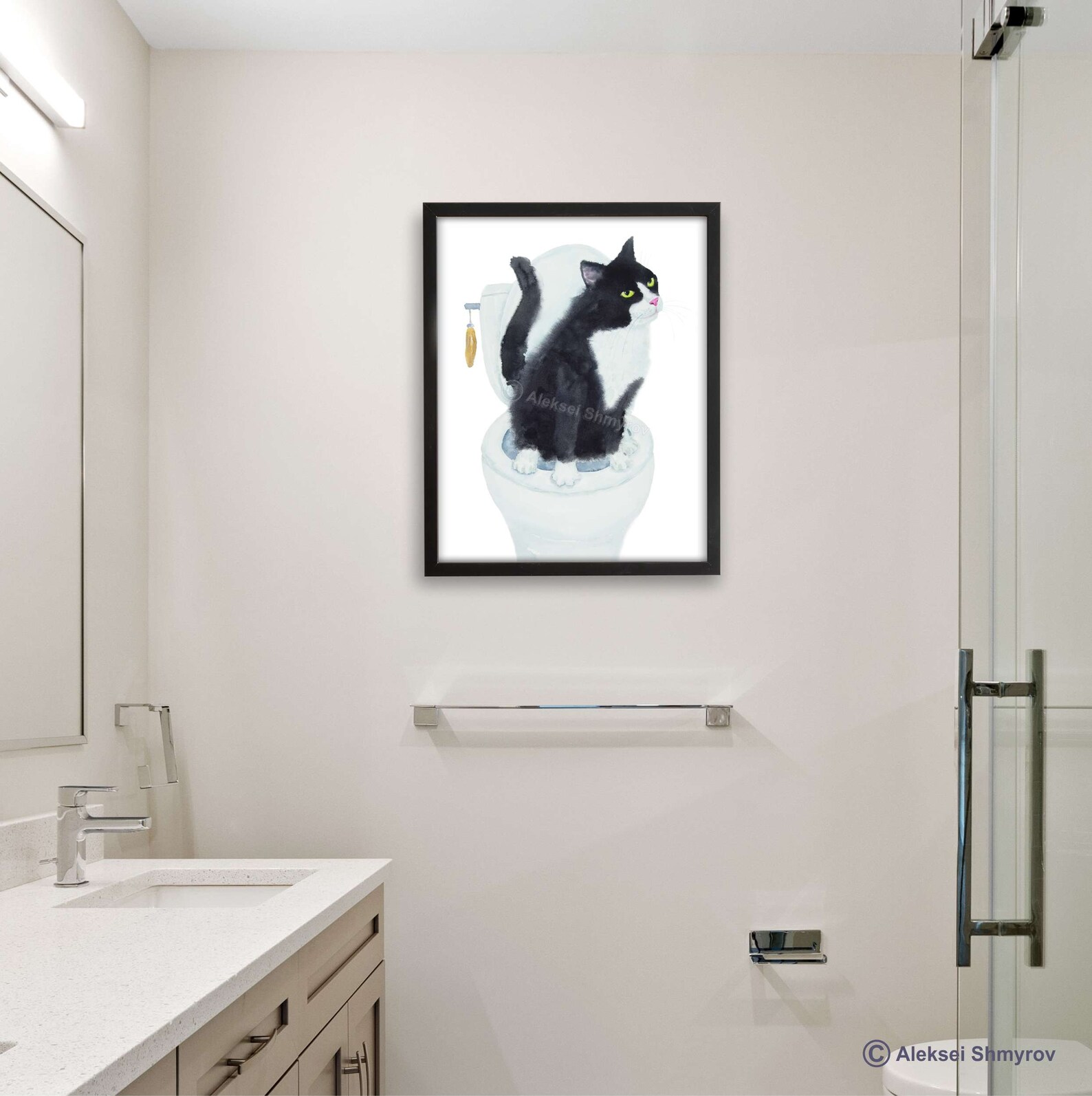 Tuxedo Cat Bathroom Wall Decor Art Print Watercolor Painting Etsy
