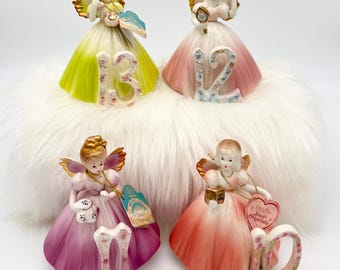 Vintage Josef Originals Birthday Angel Figurines | Porcelain Collectible with Tags