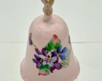 Vintage Lefton China Hand-Painted Pink Bell, Floral Porcelain Cottage Decor