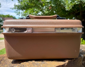Vintage Samsonite Montbello II Train Case Brown Vanity Case with Mirror & Zipper Pouch