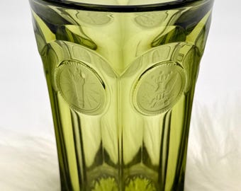 Fostoria Olive Green Coin Glass Tumbler, Patriotic Eagle Liberty Torch