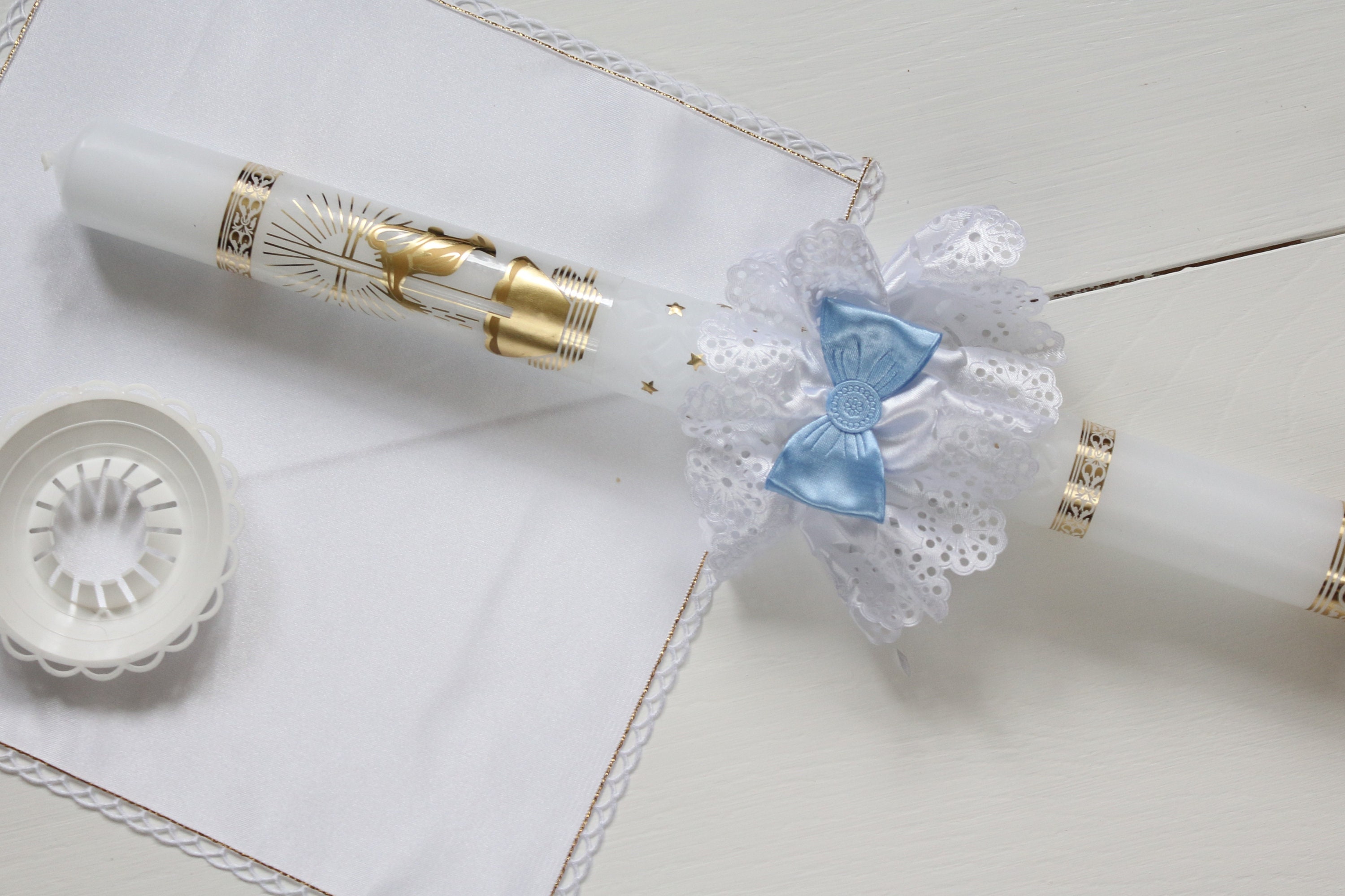 Baptism candle Christening candle set ribbon drip protection Etsy