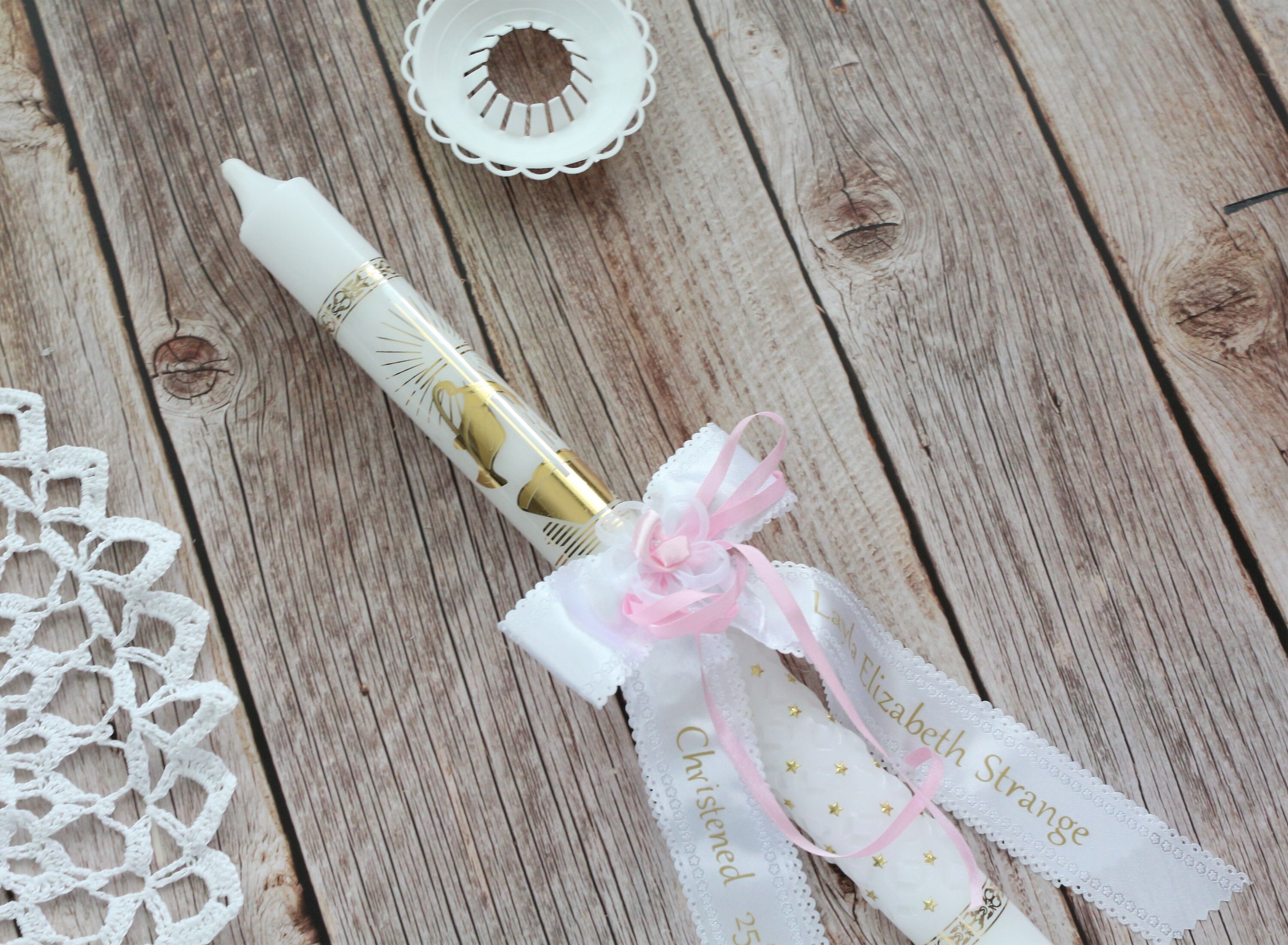 Christening Candle Baptism Candle with Personalised ribbon Etsy