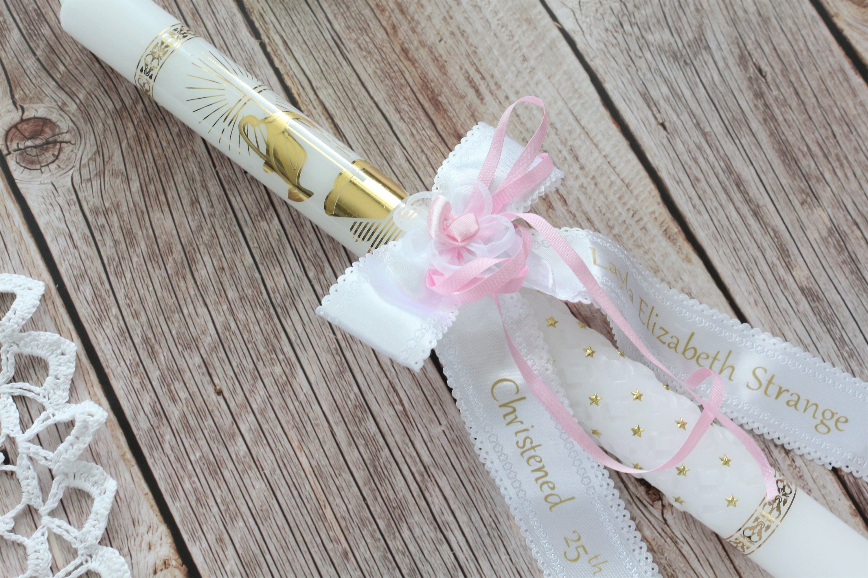 Christening Candle Baptism Candle with Personalised ribbon Etsy