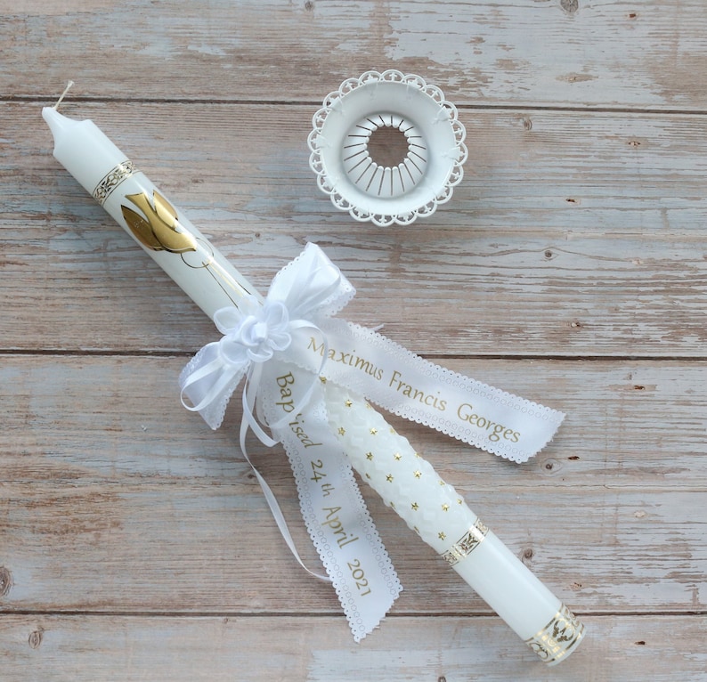 Christening Candle Baptism Candle with Personalised ribbon Etsy