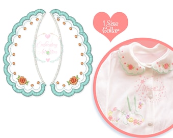Polka-dot with Flowers Baby Collar Machine Embroidery Design, Applique Baby Collar Pattern, Faux Round Collar, Instant Download