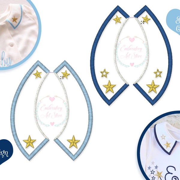 Star Baby Collar Machine Embroidery Design, Applique Baby Collar Pattern, Faux Round Collar, Instant Download