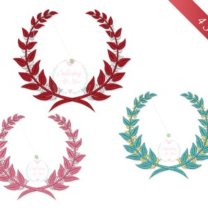 Leaf Monogram Frame Embroidery Design, Monogram frame embroidery design machine embroidery pattern, Laurel wreath Crown, 4 Sizes