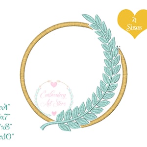 Leaf Circle Frame Embroidery Design, Monogram frame embroidery design machine embroidery pattern, Laurel wreath Crown, 4 Sizes