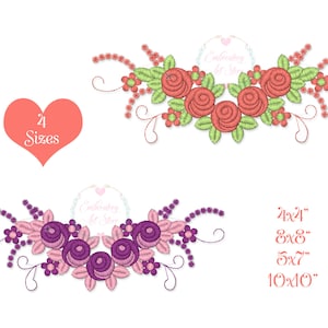 Flower Machine Embroidery Design, Leaf with Rose Design For Machine Embroidery, Floral Corner instant digital download pattern, 4 Sizes