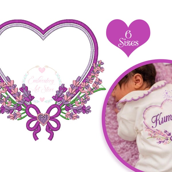 Parfumé Lavender Heart Machine Embroidery Design, Lavender Flowers Monogram Embroidery Pattern - Floral Frame - 6 Tailles - téléchargement instantané